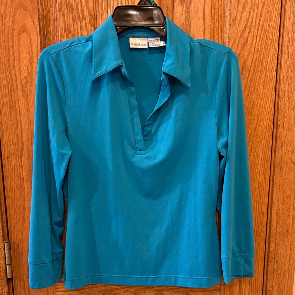 Newport News Teal Long-Sleeve Button-Down Style Top
